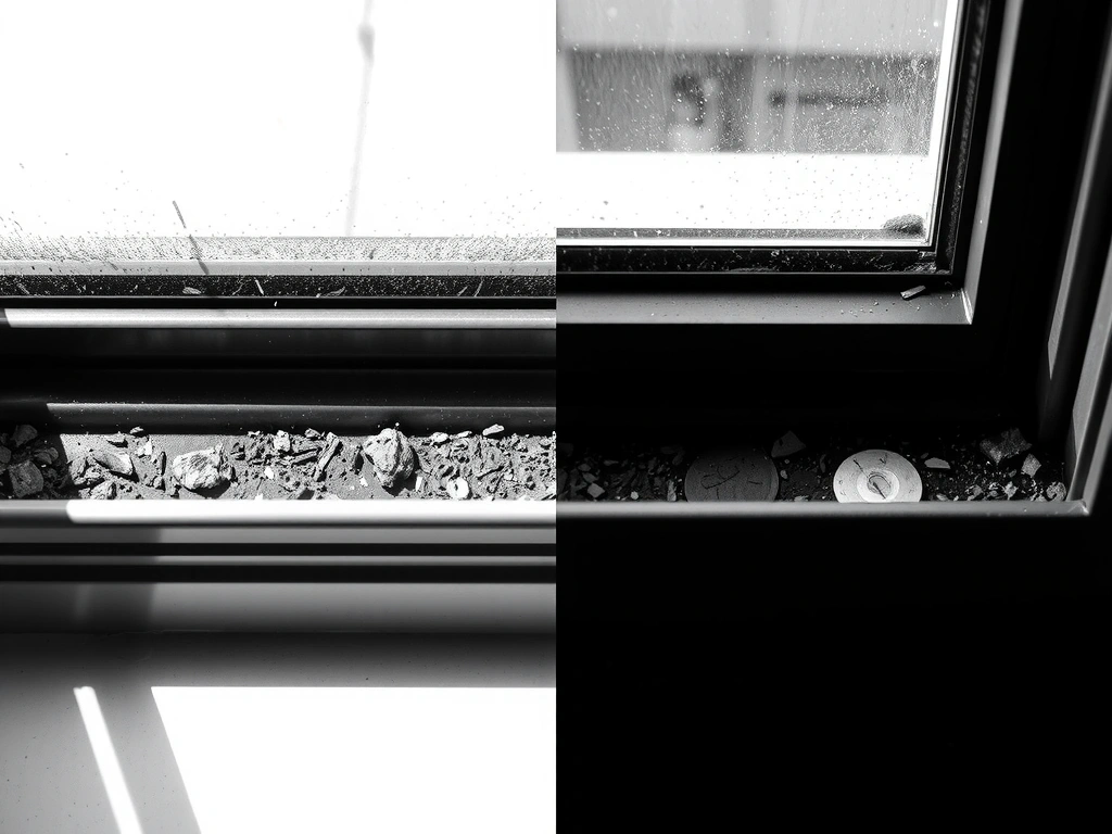 Before and after cleaning of a window track